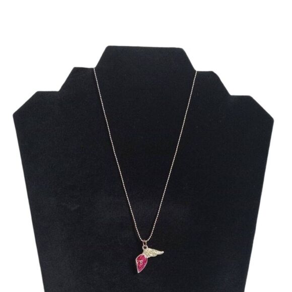 Claire's Pink Glitter Heart & Silver Toned Angel Wings Ball Bead Chain Necklace - Picture 1 of 10